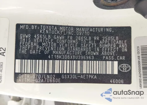 2011 Toyota Avalon Limited z USA, uszkodzony, nr VIN 4T1BK3DBXBU396963